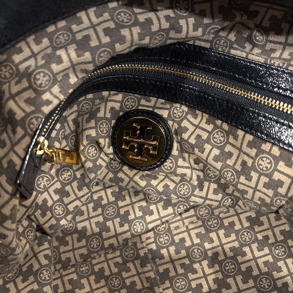 Tory Burch Large Black Glazed Leather Hobo Shoulder Handbag - Picture 7 of 9